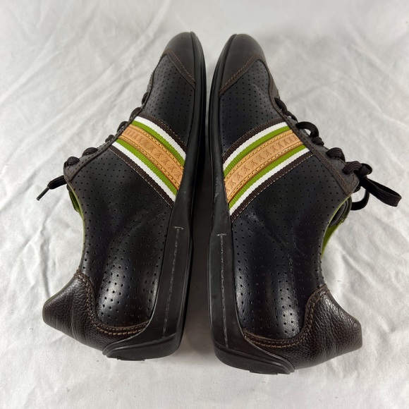 LOUIS VUITTON Brown Perforated Leather Striped Monogram Sneakers 7UK 8US - Picture 9 of 17